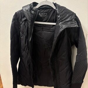 Athleta Black Quilted Hooded Puffer Jacket